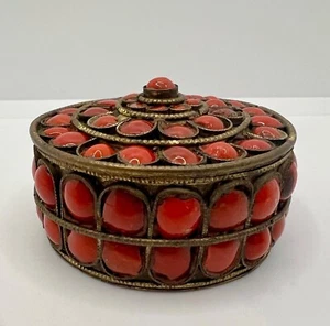 Antike italienische Korallendose Messing um 1900 Sardinien Sicily Mediterranean - Bild 1 von 7