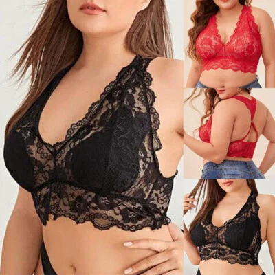 Reggiseno In Pizzo Da Donna Taglie Forti Bralet Bralette Lingerie Halter ☆ - Immagine 1 di 4