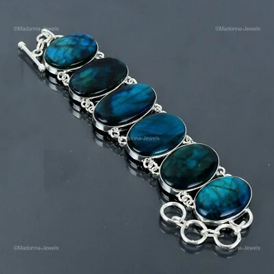 Bisel de cadena de piedras preciosas de labradorita con flash de neón ovalado nuevo brazalete joyería plata 925 Foto 1 de 4