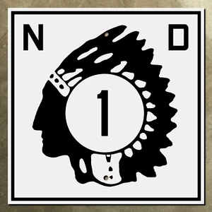 North Dakota route 1 highway marker road sign shield 1931 Native American chief - Picture 1 of 1