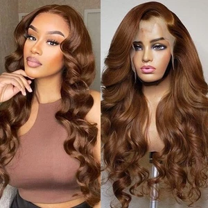 Chocolate Brown Lace Front Wig Human Hair 150% Density Auburn 13X4 Body Wave ... - Picture 1 of 9