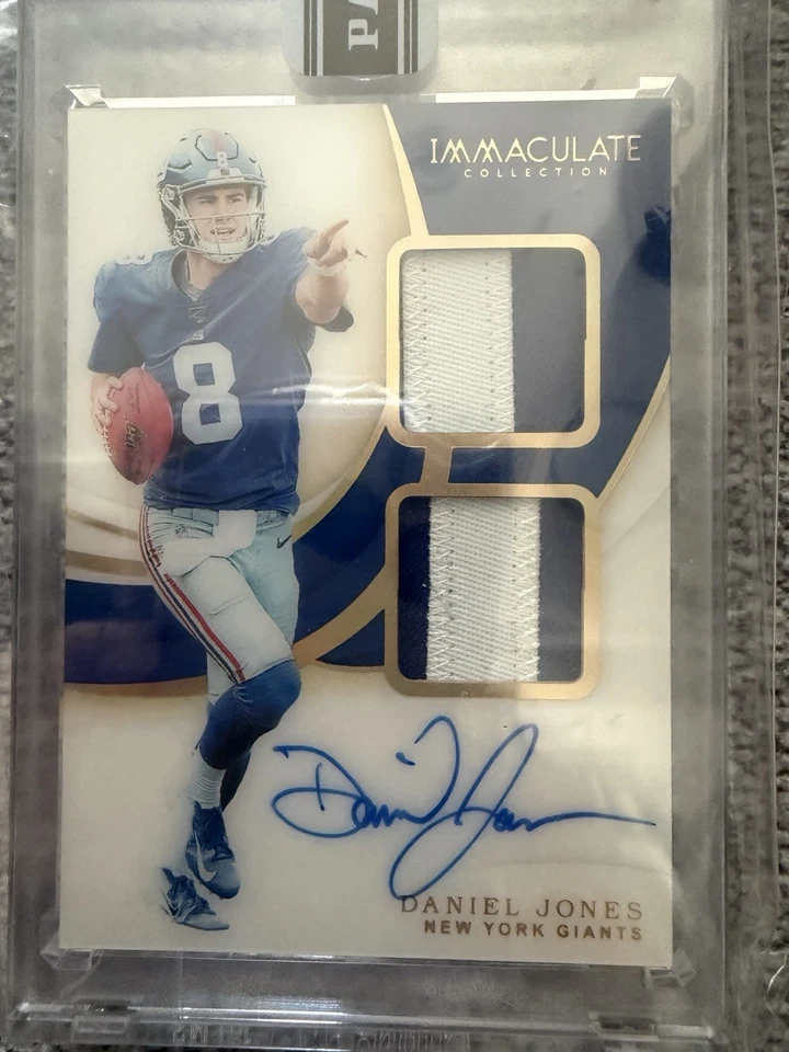 2019 Immaculate Daniel Jones Dual Patch Auto Sealed Black Box Giants Colts 1/1 - Image 1 of 2