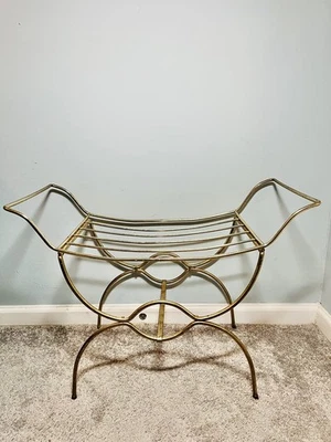 Taburete silla tocador de metal vintage Art Deco Hollywood Regency mediados de siglo Foto 1 de 4