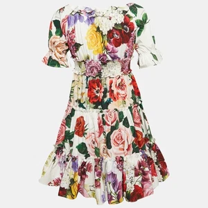 Dolce & Gabbana Kids White/Red Floral Print Poplin Tiered Dress 7-8 Yrs - Picture 1 of 6