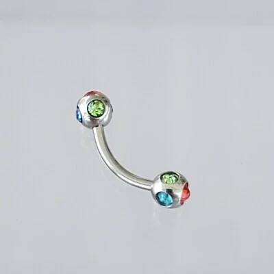 18g 16g Multi Gem 5 Ball Eyebrow Ring Red Light Blue Green Dark Blue Purple - Image 1 of 4