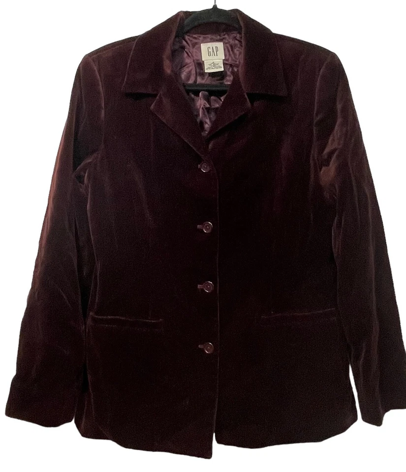Chaqueta Blazer De Colección Gap Para Mujer Y2K Terciopelo Terciopelo Botón Frontal Granate Forrada Talla 8  Foto 1 de 4
