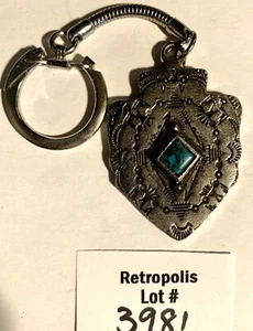 Vintage Native American Arrowhead Keychain Faux Turquoise Silver Tone - Picture 1 of 10