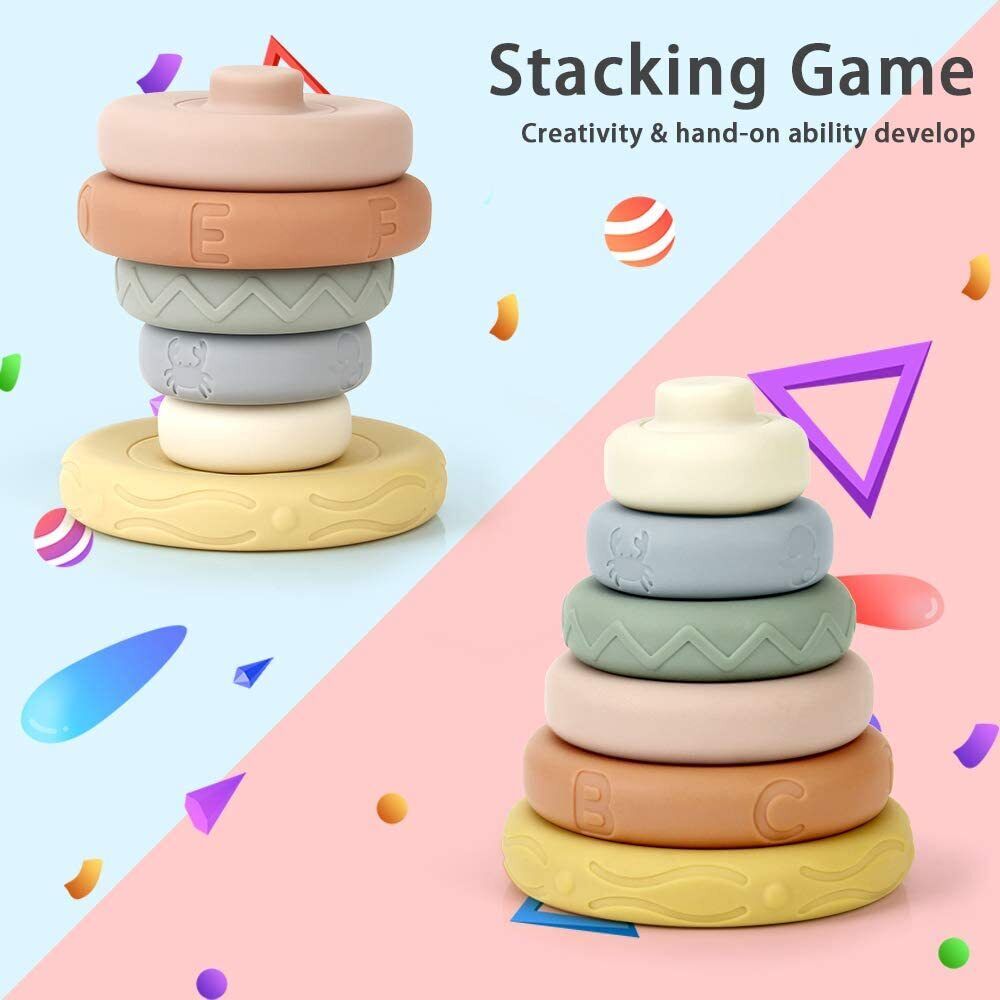 Baby Soft Building Blocks Stacking Nesting Toys Silicone Stacking Rings Stacker