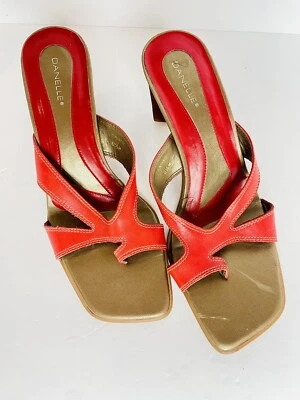 De colección Danelle Y2K Correas Rojas Cuadradas Punta Abierta Tacones Mules Sin Cordones 8 1/2 Cuero Foto 1 de 4