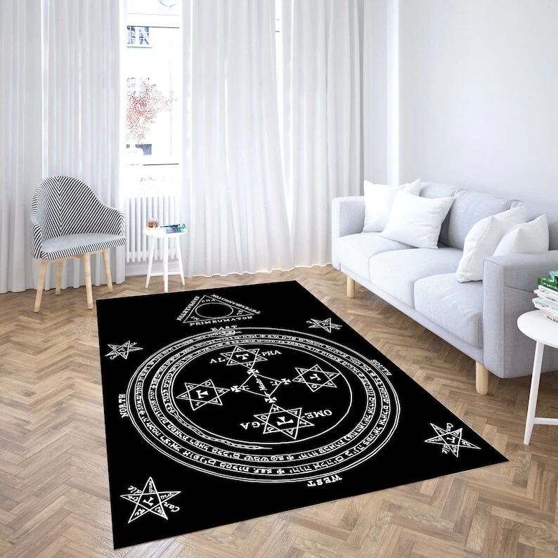 Magical Sigil Circle of King Solomon Rug, Green Witch Goetia Hermetic Rosicrucia - Image 1 of 4