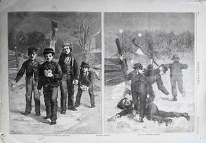 "Winter Sports" - a snowball fight. Harper's Weekly, January 24, 1874. Original - Picture 1 of 4