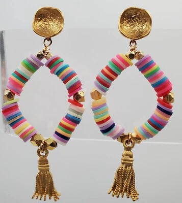 Pendientes Perforados Arco Iris Círculo Abierto 2.75 pulgadas Texturizado Tono Dorado Borla Brite Divertidos Foto 1 de 4