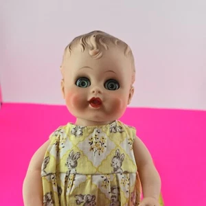 Vtg 10" Rubber Doll w/ Beautiful Blue Sleepy Eyes in Rabbit Romper SEE PICS - Picture 1 of 7
