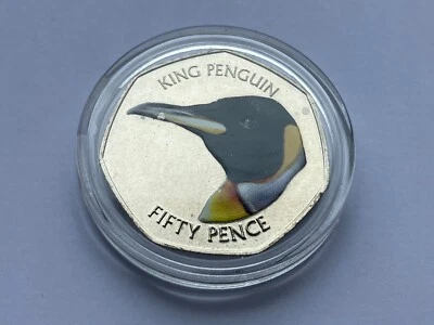 2018 FALKLAND ISLANDS PENGUIN ~ KING ~ COLOURED 50 PENCE BU BUNC - Image 1 of 4