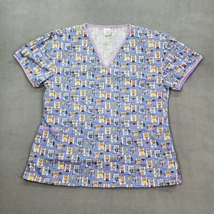 Medical Scrub Top Uniform Women's Size XL Multicolor Lavender Trim Cat Lover - Picture 1 of 9