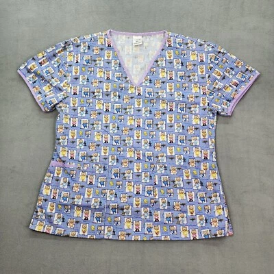 Medical Scrub Top Uniform Women's Size XL Multicolor Lavender Trim Cat Lover - Image 1 of 4