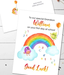 First Day of School Rainbow Birds Card Good Luck  Son,Grandson,Nephew,Cousin,etc - Picture 1 of 3