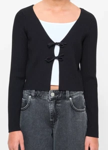 Girls size 9 Black ribbed tie front long sleeve cardigan top TARGET NEW AU 6621 - Picture 1 of 4