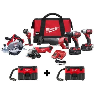Milwaukee Power Tool Combo Kit (6-Tool) 18V Li-Ion Cordless + Wet/Dry Vacuums - Picture 1 of 11