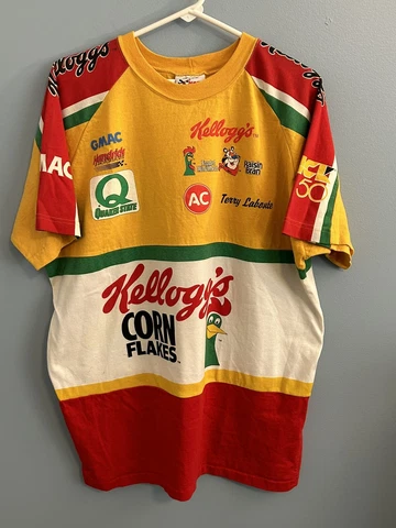 Vintage Terry Labonte Kelloggs NASCAR AOP 1996 T Shirt Size L Cornelius Rooster Cover