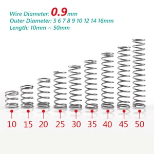 A2 Edelstahl Druck Feder Druckfeder 0.9mm Draht 10-50mm Lang Spiralfeder - Picture 1 of 10