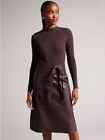 Ted Baker Alltaa Knitted Bodice Dress Faux Leather Skirt Red Maroon Size 1 UK 8