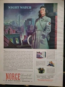 1943 Segunda Guerra Mundial Era Norge Refrigerador Reloj Nocturno Mujer Trabajadora Anuncio De Colección - Imagen 1 de 1