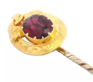 18ct Yellow Gold Garnet Lapel Pin - Picture 1 of 12