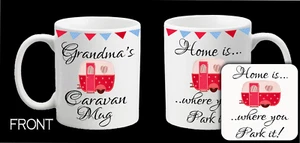 Personalised Caravan Mug or Coaster or Set Camper Mum Dad Nanny Grandad - Picture 1 of 4