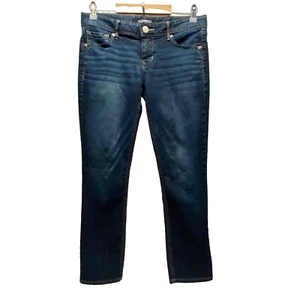 Pantalones de mezclilla Express para mujer 6 Stella ajustados calce regular tiro bajo lavado oscuro elásticos usados en excelente estado - Imagen 1 de 14