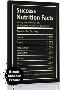 Nutrition Facts Motivational Wall Art - Framed 17"H x 11"W Success - Picture 1 of 10