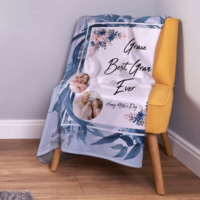 Personalisiert Sommer Blumenmuster Blau Best Gran Foto Design Decke - Bild 1 von 4