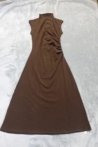 New OGL Heat-Tech Long Sleeves Mockneck Tucks Midi Dress Brown Medium - Picture 1 of 6