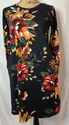 Vestido Camiseta Sweet Pea USA Mujer Talla Pequeña Negro Estampado Floral Con Bolsillos Foto 1 de 4