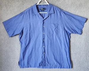 VTG Polo Ralph Lauren Caldwell Blue Short Sleeve Camp Shirt Size XL Silk Blend - Picture 1 of 11