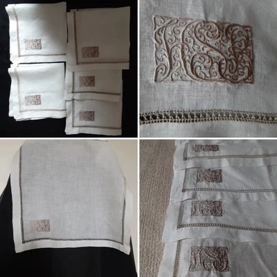 Juego de 5 servilletas de cena de colección con monograma de lino bordado HSB punto cuadrado de dobladillo de 16,5"  Foto 1 de 4