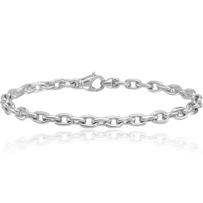 14K Solid White Gold 4.7mm Cable Rolo Link Chain Bracelet - Image 1 of 4