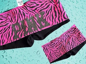 Y2K Victoria's Secret PINK VS Vintage Foldover Yoga Shorts Zebra Rhinestone M - Picture 1 of 2