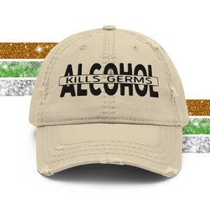 Dad Hat Alcohol Kills Germs: Funny Beer Drinking Distressed Cap - Picture 1 of 37