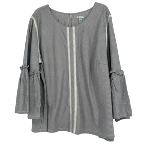 Susina Blue Pinstripe Top Blouse Lace Long Bell Sleeves Coastal Boho Size 3X - Picture 1 of 10