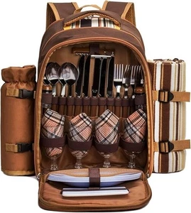 4 Person Picnic Backpack Hamper Cooler Bag with Tableware Set & Blanket - Picture 1 of 5