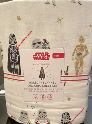 Pottery Barn Kids Star Wars FULL Organic Holiday FLANNEL Sheet  Set NWT Holiday - Image 1 of 2