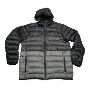 Eddie Bauer Puffer Jacket uomo grande nero grigio piumino con cappuccio EB650 cappotto zip intera - Foto 1 di 8