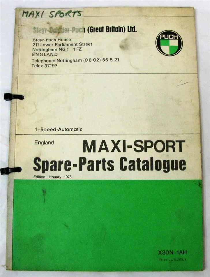 PUCH Maxi-Sport Illustrated Moped Parts List Jan 1975 #TS 907.1.71.375.4 - Image 1 of 4