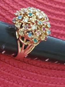 Impressive 18kt GE Vntg Multi-Gemstone Cluster Cocktail Ringsz 8.5 ~ ~~ 09 - Picture 1 of 16
