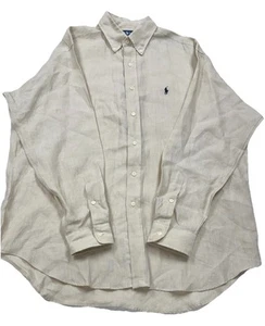 Polo Ralph Lauren Blake 100% Linen Button Down Shirt Beige Logo Large NWOT - Picture 1 of 10