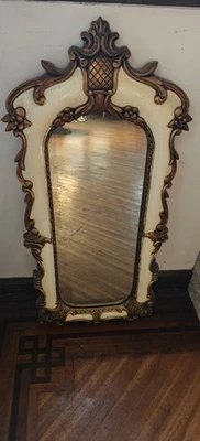 Vintage Italian Venetian Cream and Gold Painted Floral Rococo Wall Mirror - Image 1 of 3