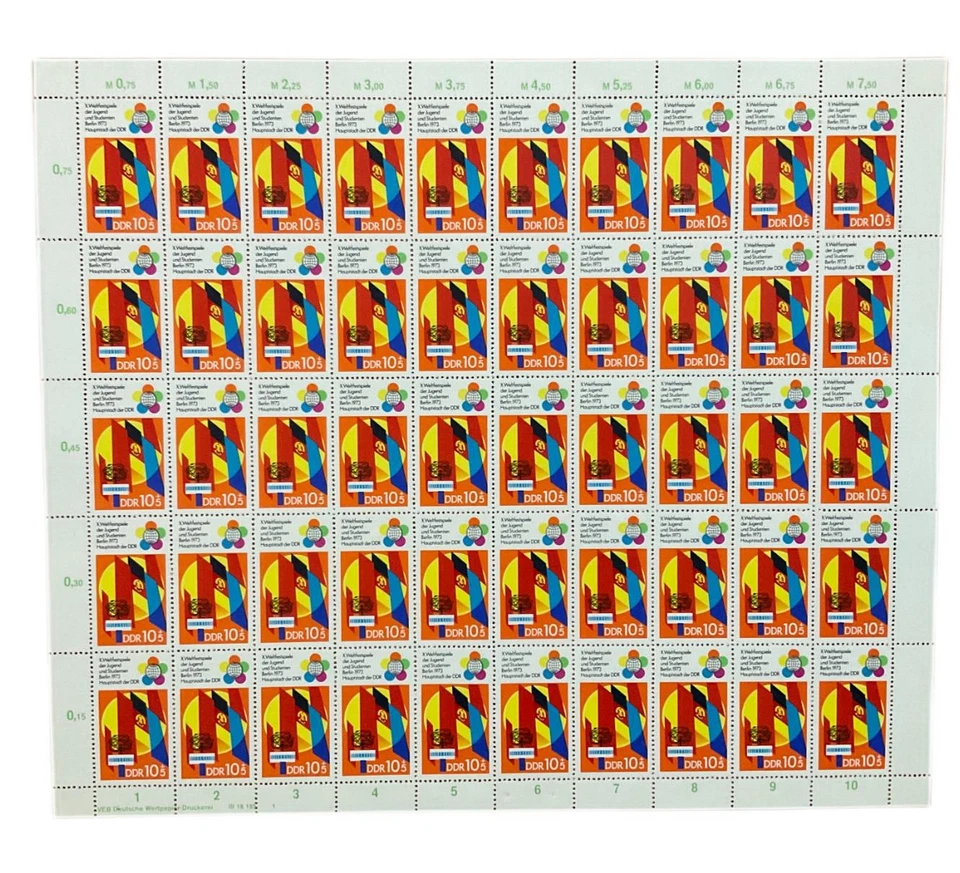 SA39g Germany DDR 1973 World Youth Congress, mint full sheet. - Image 1 of 1