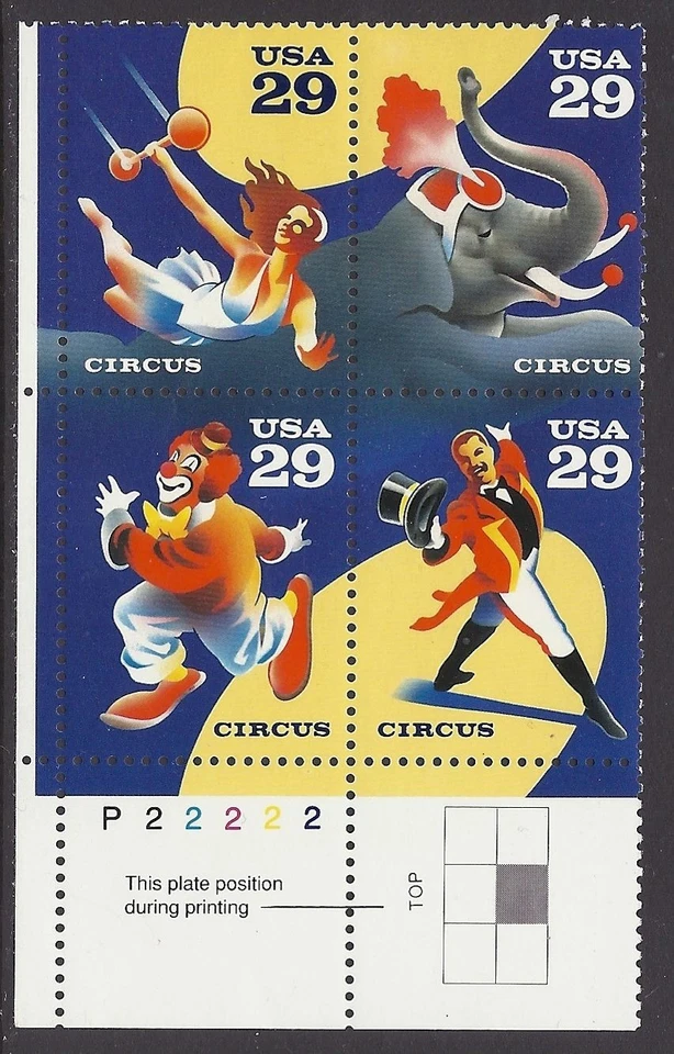 Sc # 2750-2753 ~ Plate # Block ~ 29 cent Circus Acts Issue - Image 1 of 1