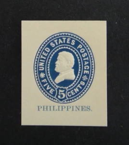 US Stamped Envelope Philippines U16 5c 1899-1900 Cut Square Blue on Amber - Picture 1 of 2